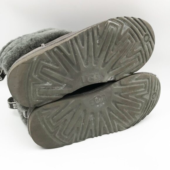 UGG Fluff Mini Quilted Gray Suede Fur Lined Ankle Boots Womens 6 Youth 5 - Picture 12 of 12